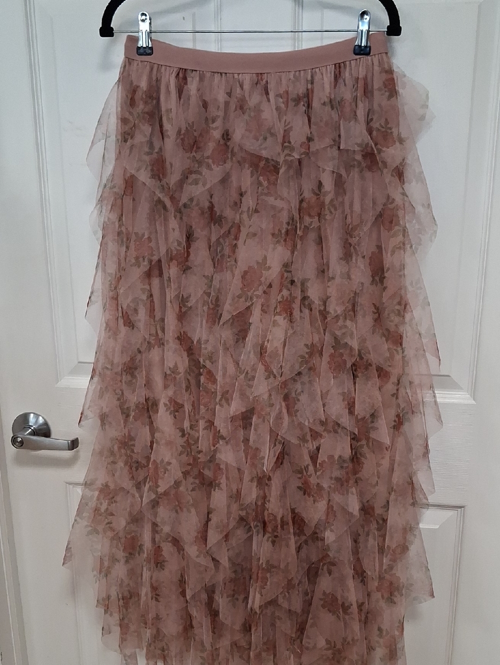 Blush Floral Tiered Chiffon Maxi Skirt